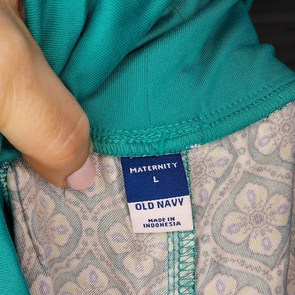 Old Navy maternity Foldover-Waist Playa Soft-Spun Wide-Leg Pants Tiled Green L - Picture 5 of 11